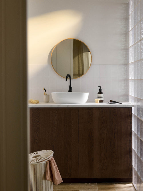 Avery Round Wall Mirror with Oak Wood Frame