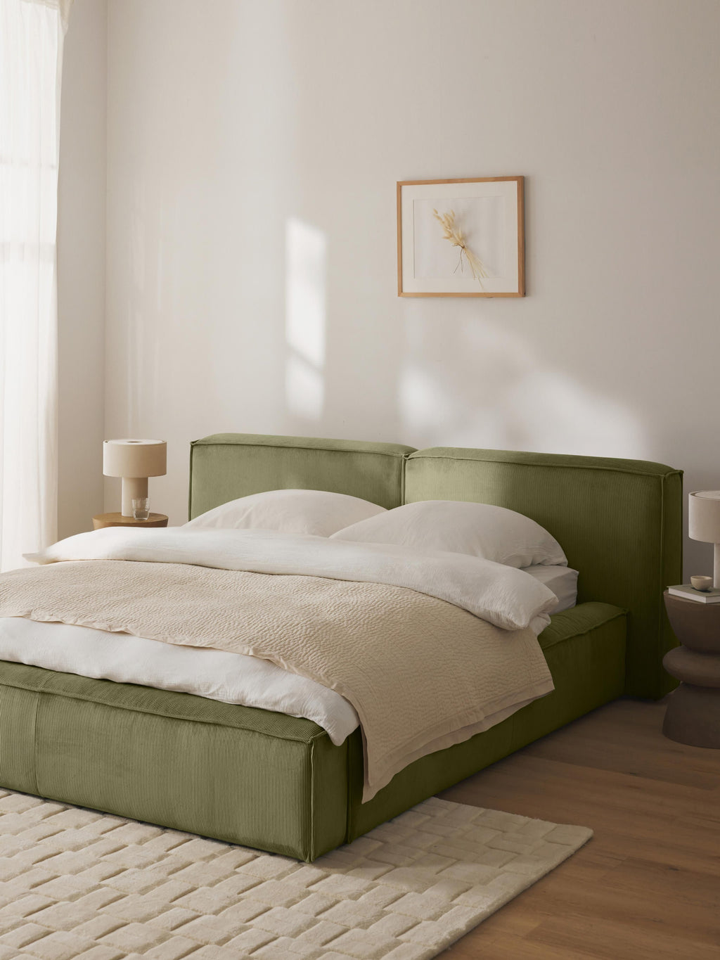 Lennon Upholstered Corduroy Bed with Storage Space