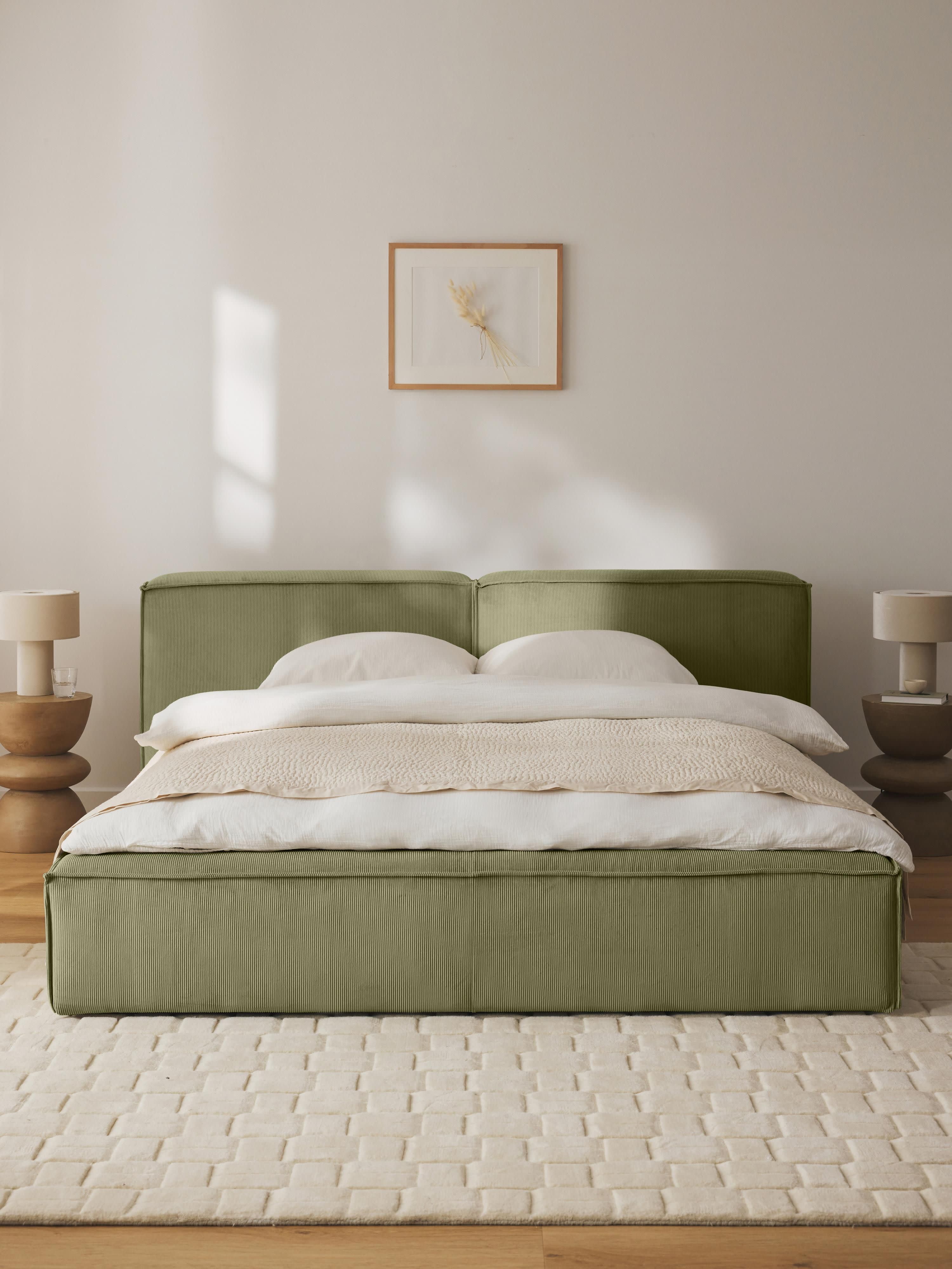 Lennon Upholstered Corduroy Bed with Storage Space