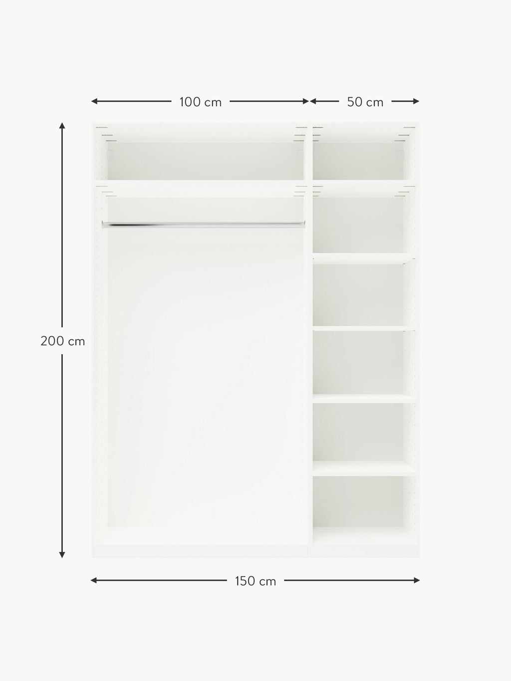 Leon Modular Hinged Door Wardrobe, 150 cm Wide, in various sizes