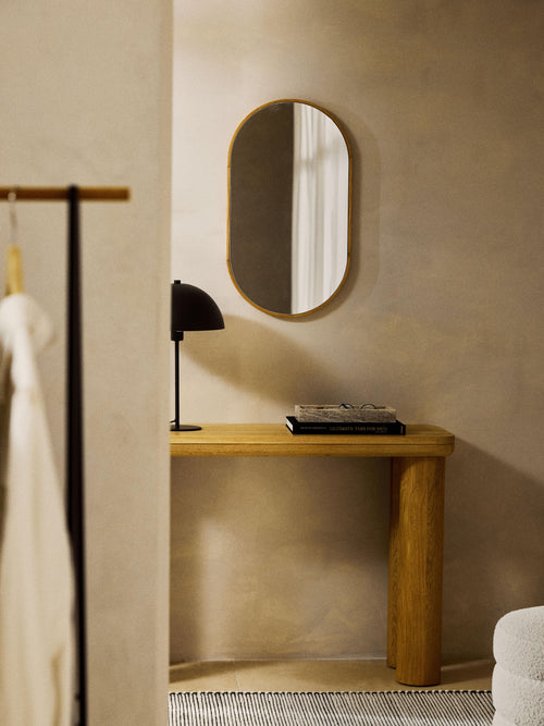 Avery Oval Wall Mirror with Oak Wood Frame