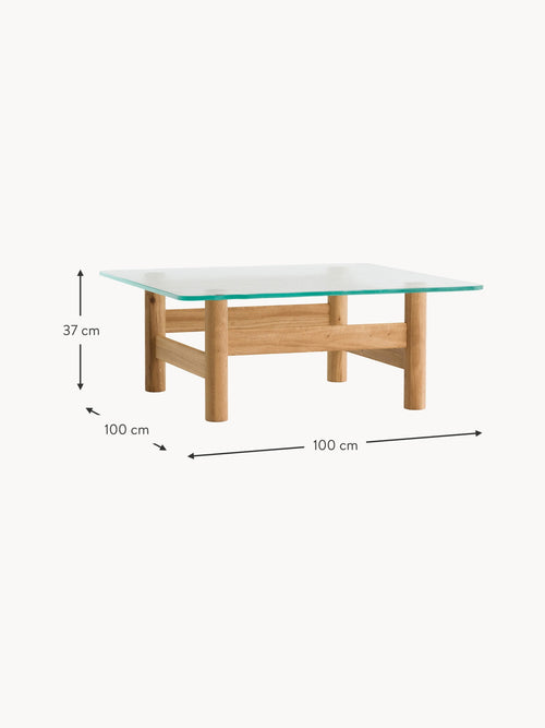 Brasilia Oak Wood Coffee Table with Glass Top