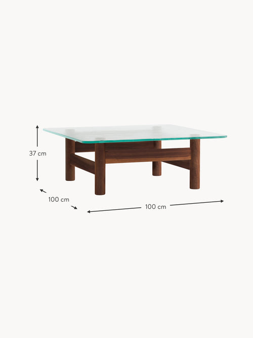 Brasilia Walnut Wood Coffee Table with Glass Top