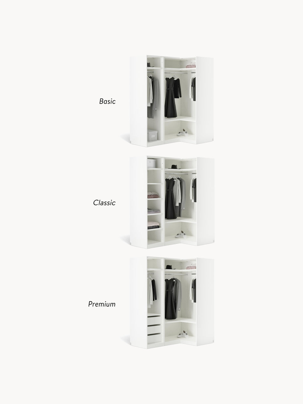 Simone Modular Corner Wardrobe, 165 cm Wide, in various sizes