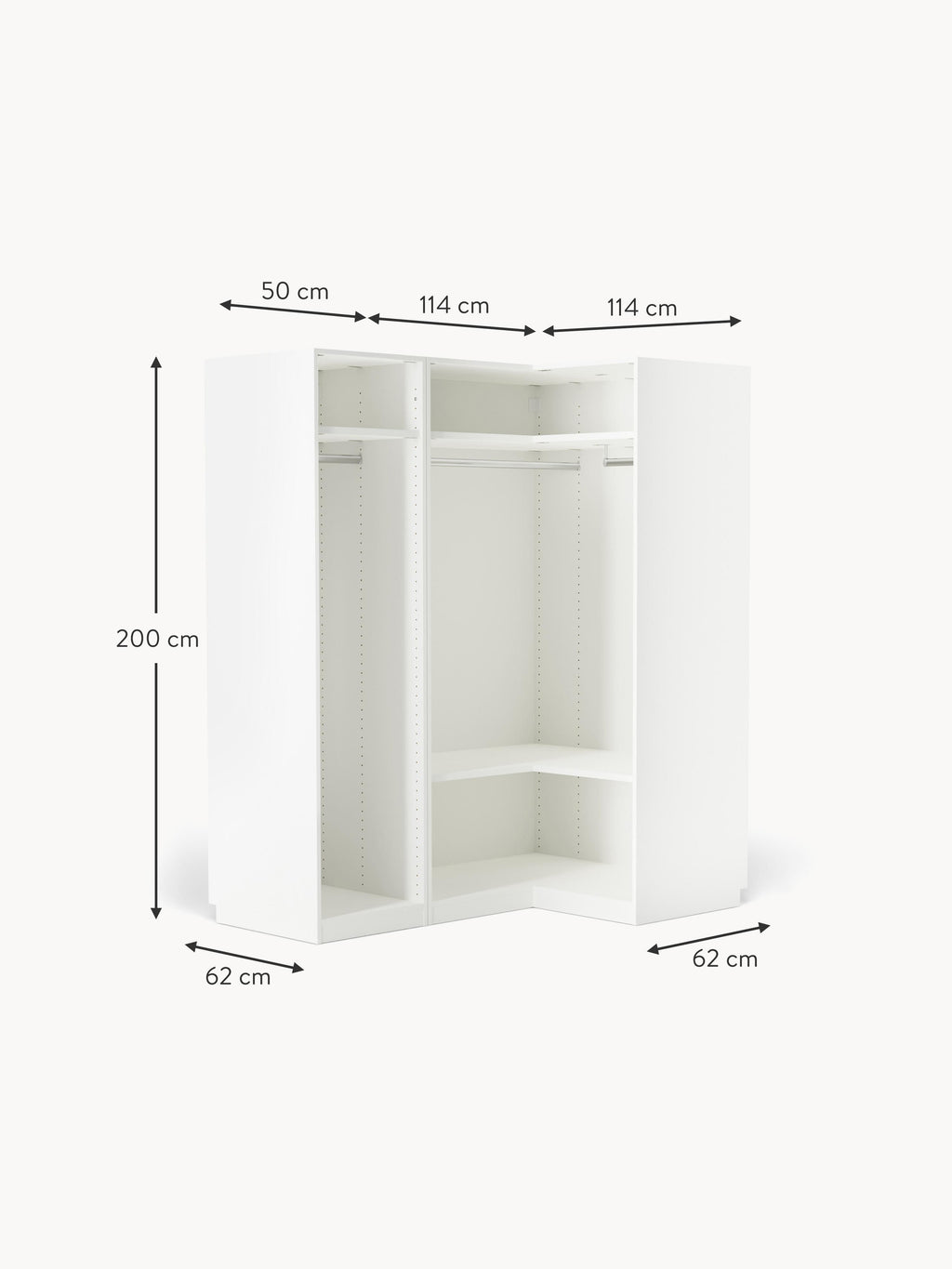 Simone Modular Corner Wardrobe, 165 cm Wide, in various sizes