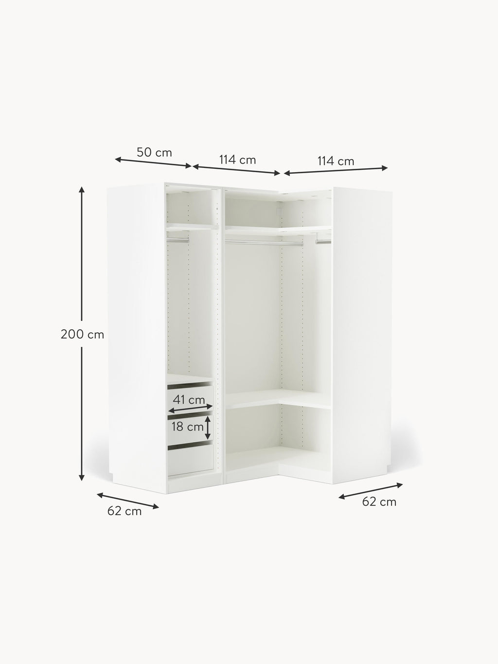 Simone Modular Corner Wardrobe, 165 cm Wide, in various sizes