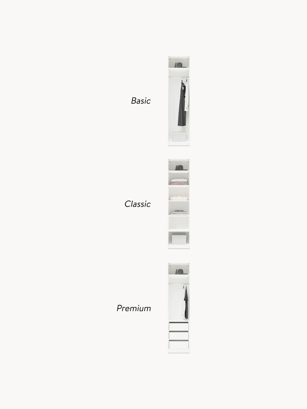 Leon Modular Hinged Door Wardrobe, 50 cm Wide, in various sizes