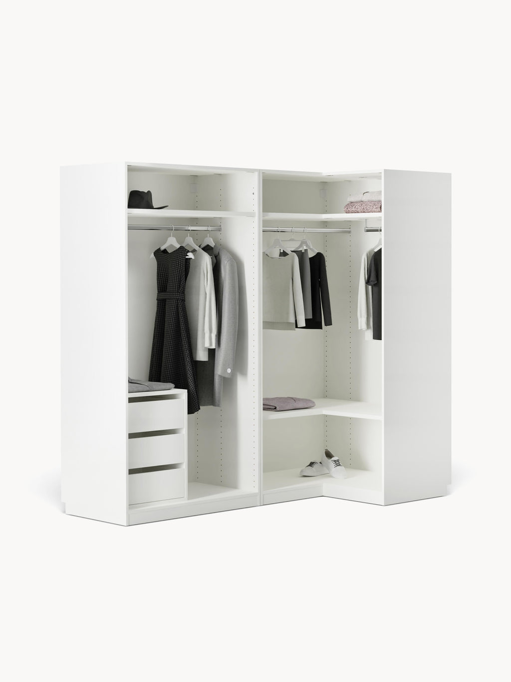 Leon Modular Corner Wardrobe, 215 cm Wide, in various sizes