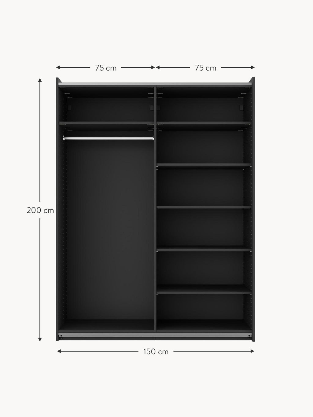Leon Modular Sliding Door Wardrobe, 150 cm Wide, in various sizes