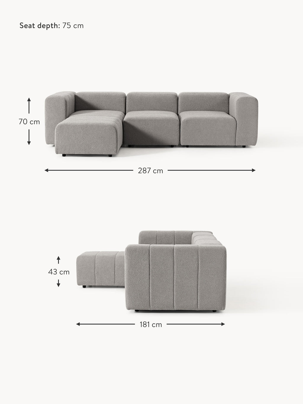 Lena Bouclé Modular Sofa (4-seater) with Ottoman (left/right)