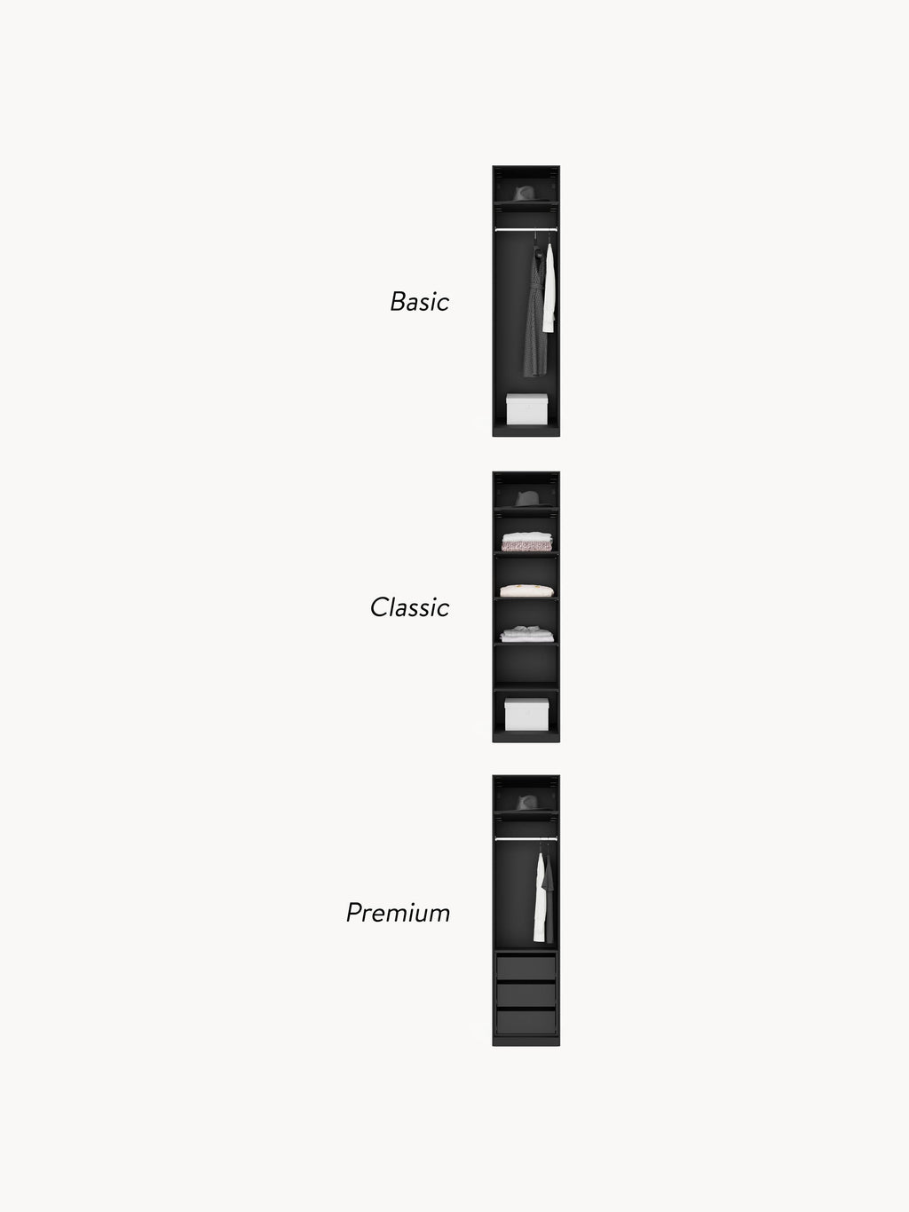 Leon Modular Hinged Door Wardrobe, 50 cm Wide, in various sizes