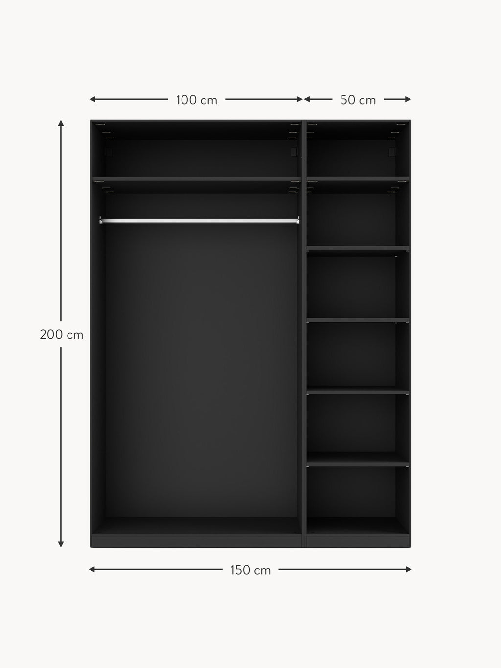 Simone Modular Hinged Door Wardrobe, 150 cm Wide, in various sizes