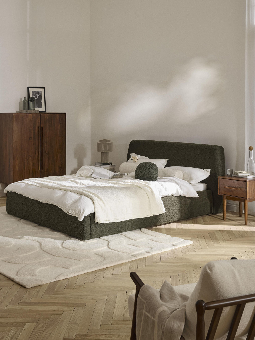 Cloud Upholstered Bouclé Bed with Storage Space