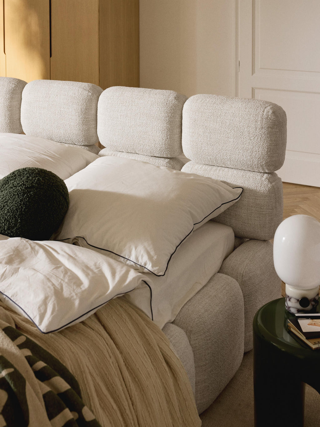 Tayla Upholstered Bouclé Bed with Storage Space