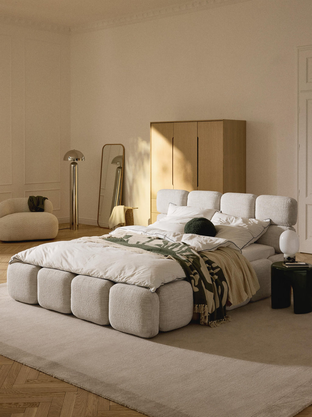 Tayla Upholstered Bouclé Bed with Storage Space