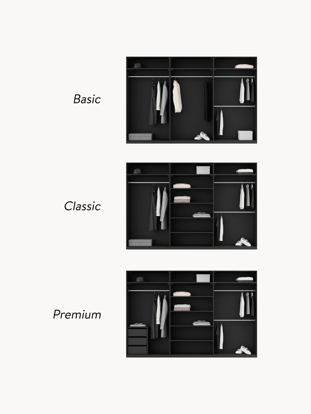 Leon Modular Hinged Door Wardrobe, 300 cm Wide, in various sizes