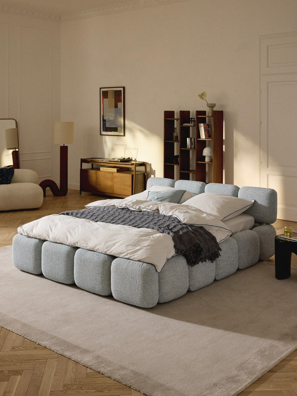 Tayla Upholstered Bouclé Bed with Storage Space