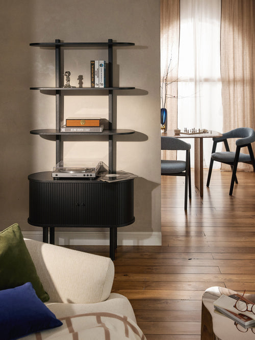Calary Narrow Shelving Unit with Fluted Front