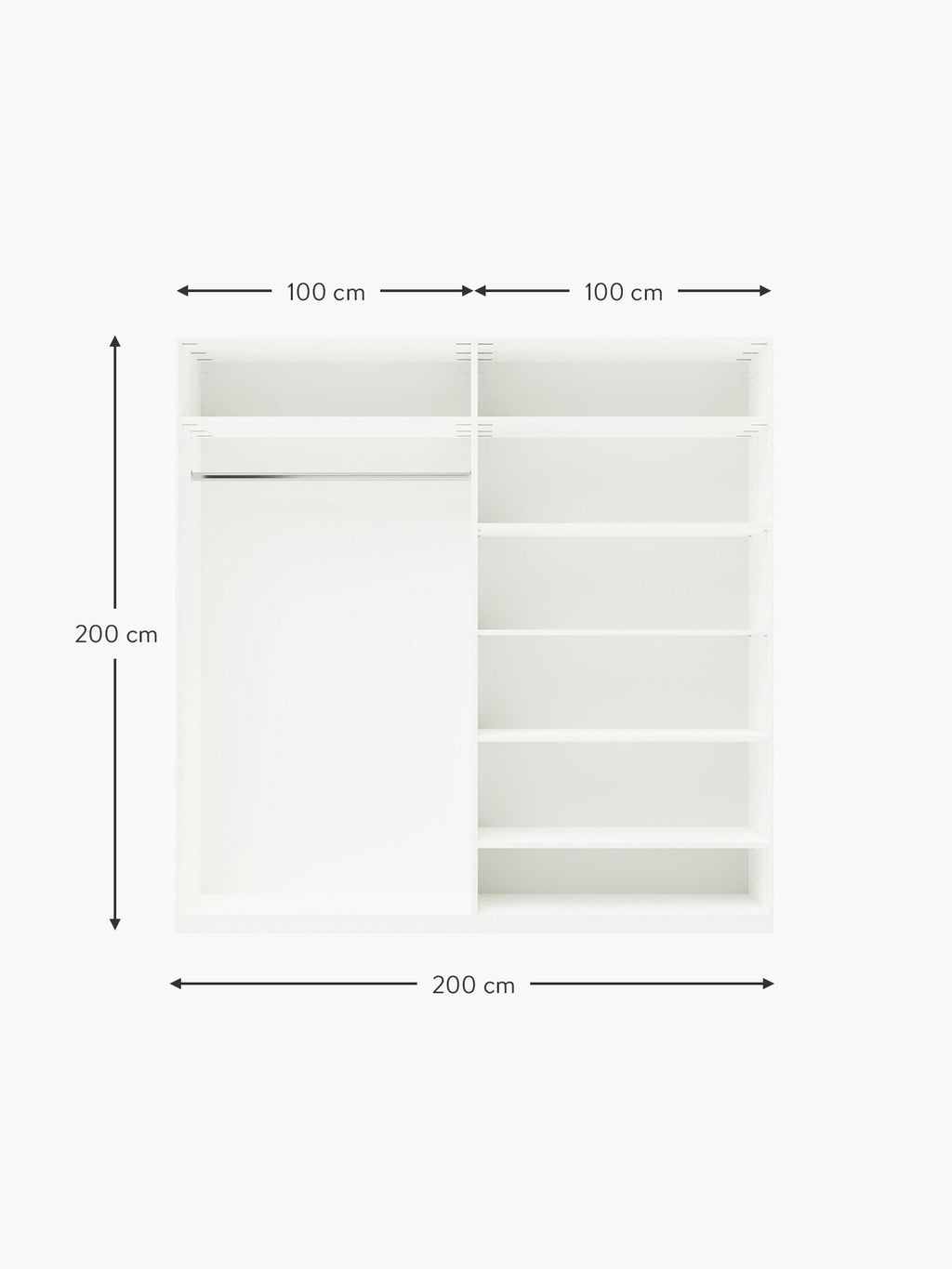 Leon Modular Hinged Door Wardrobe, 200 cm Wide, in various sizes