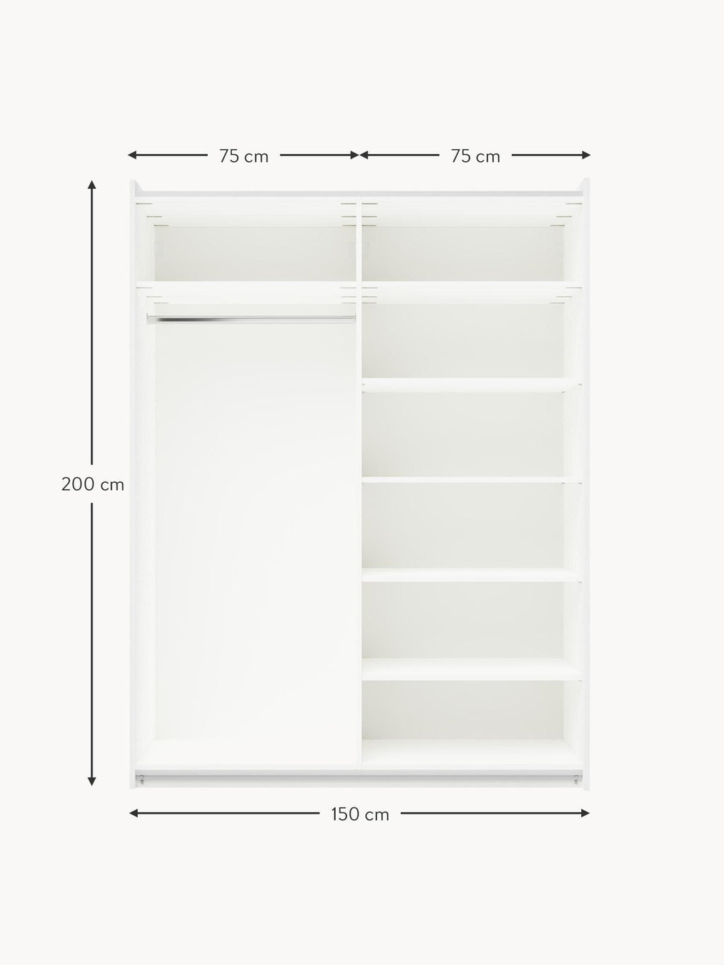 Charlotte Modular Sliding Door Wardrobe, 150 cm Wide, in various sizes