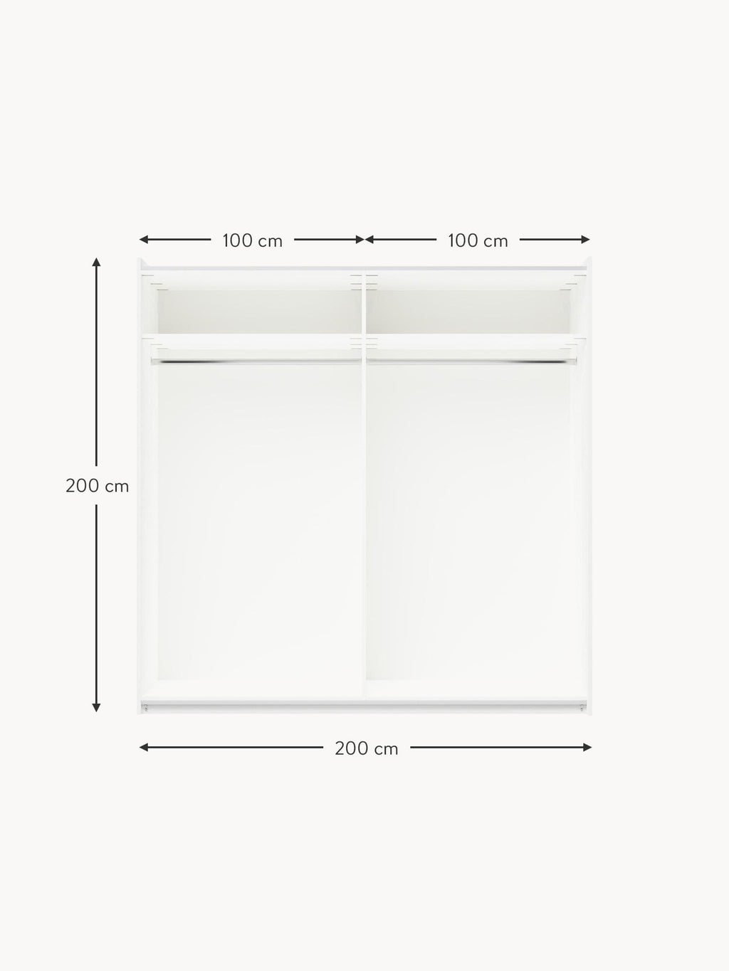 Simone Modular Sliding Door Wardrobe, 200 cm Wide, in various sizes