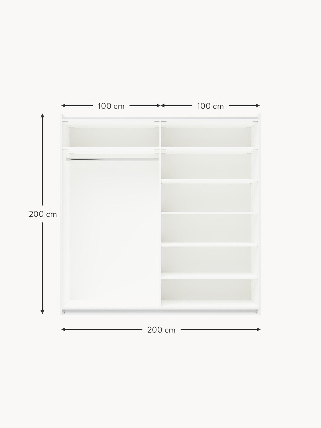 Simone Modular Sliding Door Wardrobe, 200 cm Wide, in various sizes