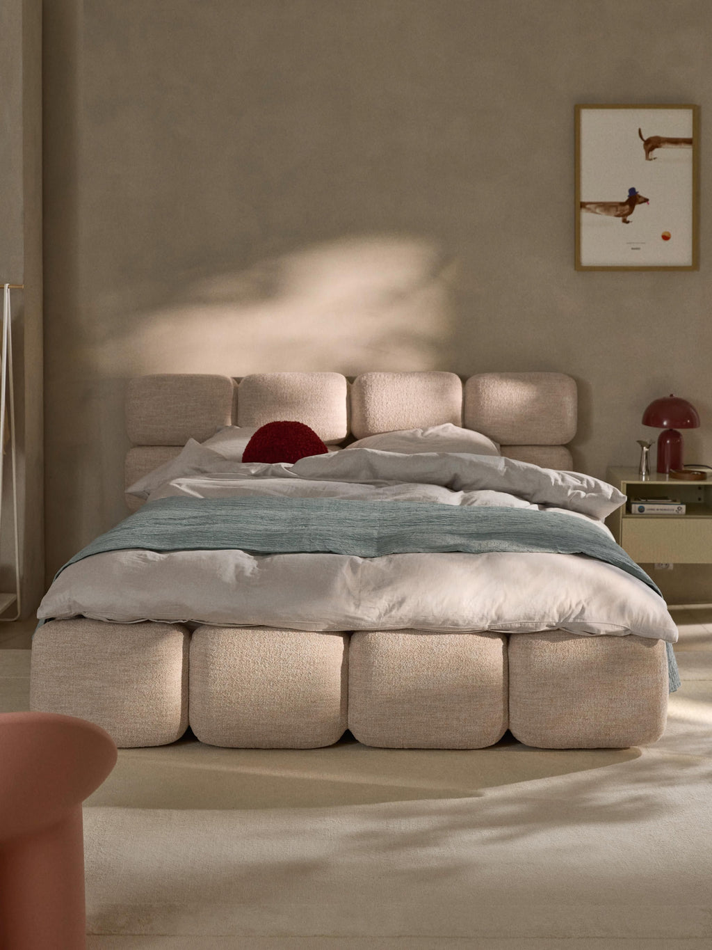 Tayla Upholstered Bouclé Bed with Storage Space