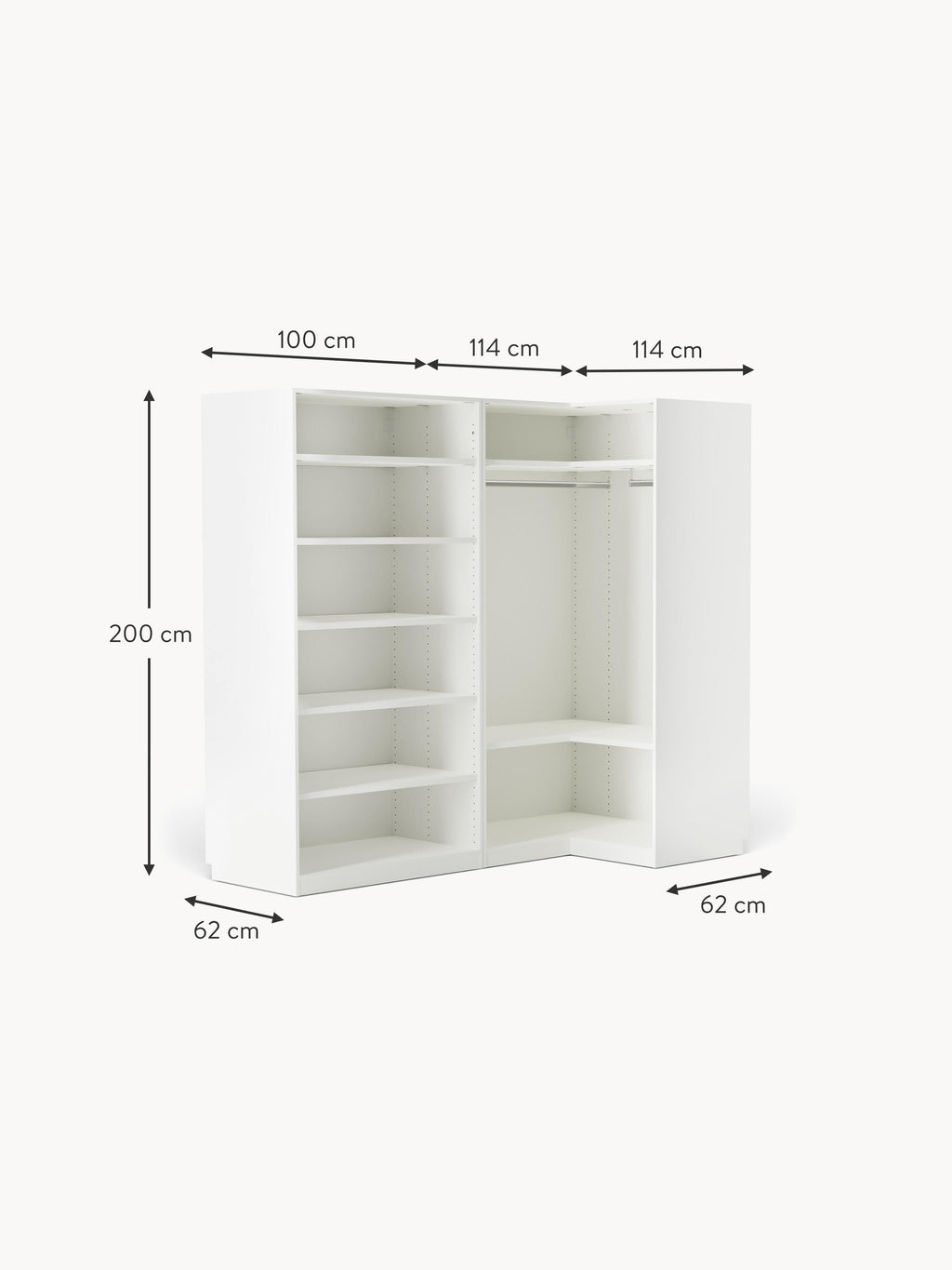 Charlotte Modular Corner Wardrobe, 215 cm Wide, in various sizes