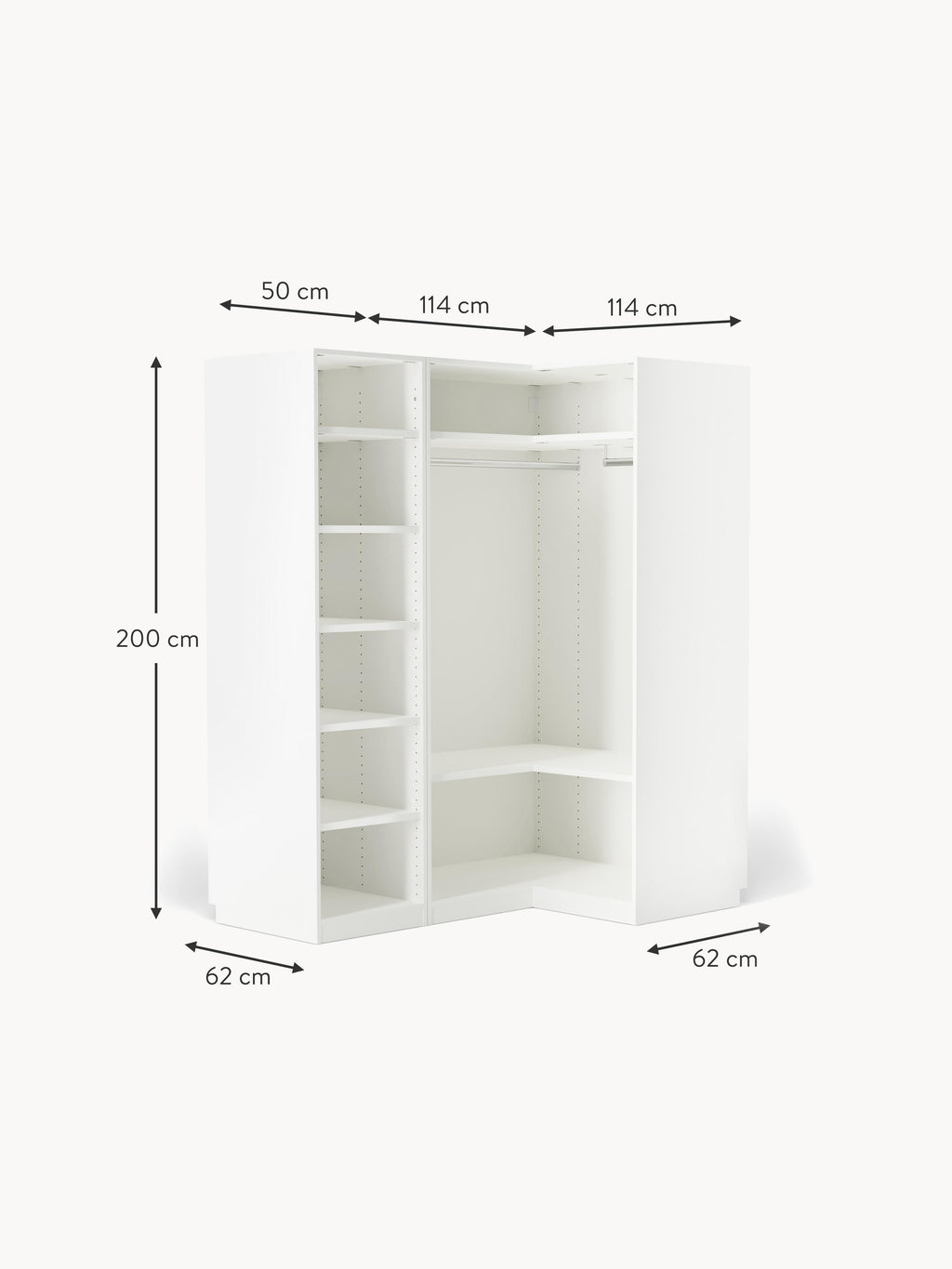 Charlotte Modular Corner Wardrobe, 165 cm Wide, in various sizes