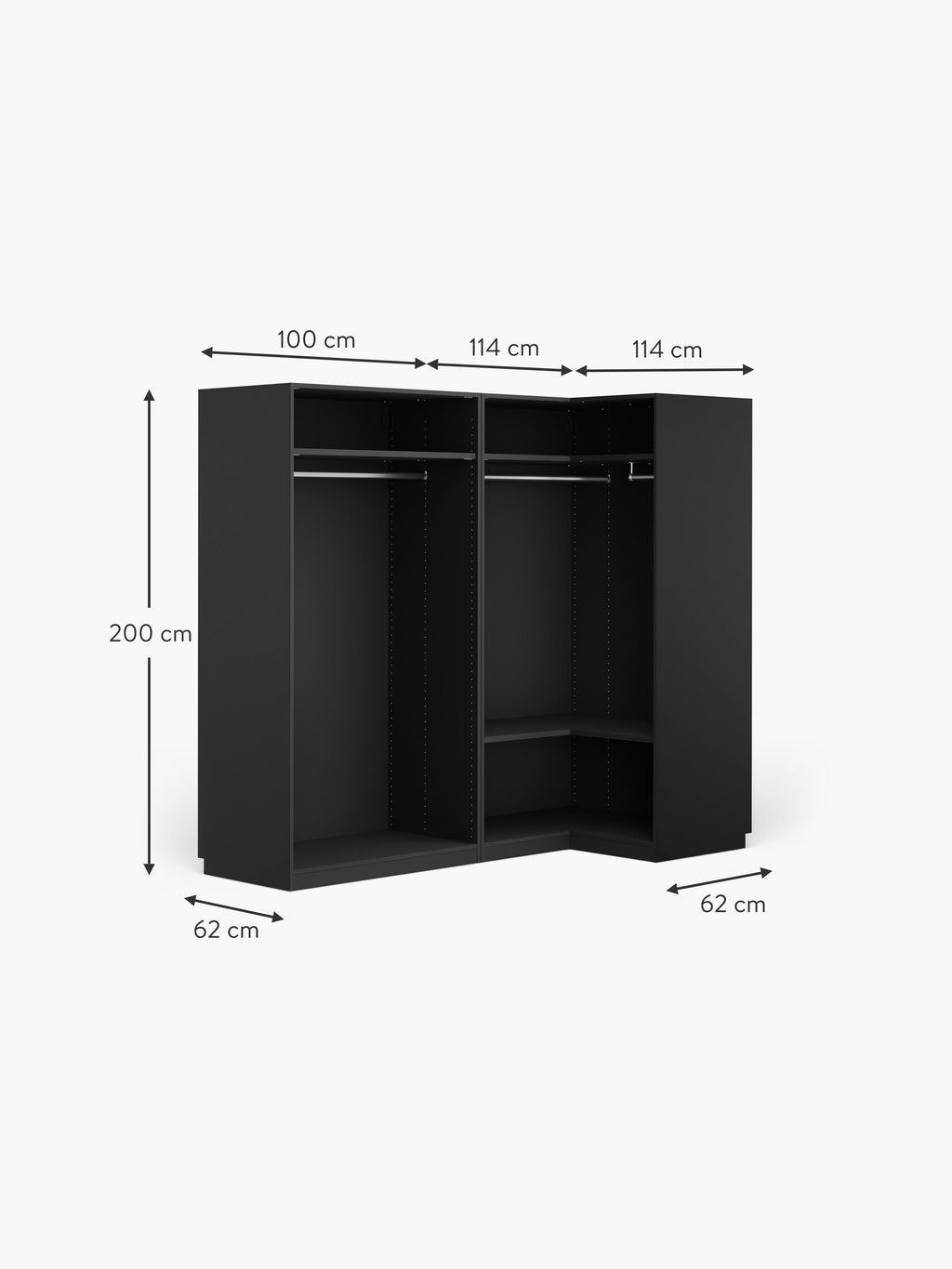 Leon Modular Corner Wardrobe, 215 cm Wide, in various sizes