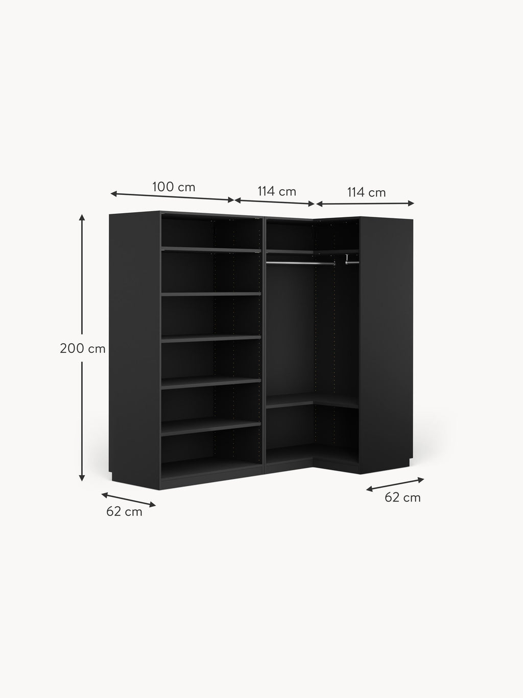 Leon Modular Corner Wardrobe, 215 cm Wide, in various sizes
