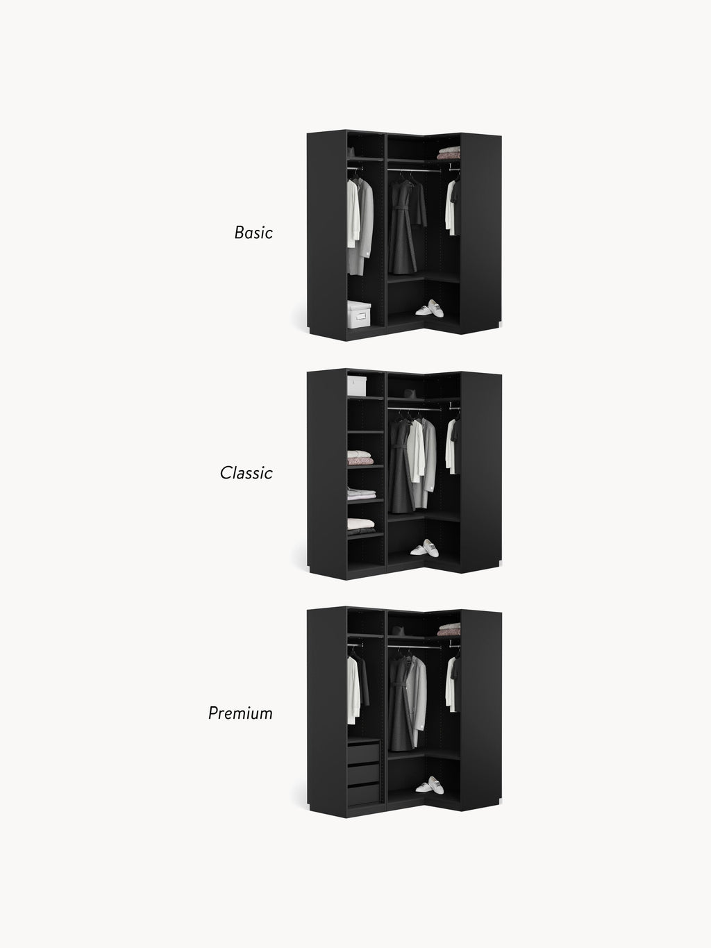 Leon Modular Corner Wardrobe, 115 cm Wide, in various sizes