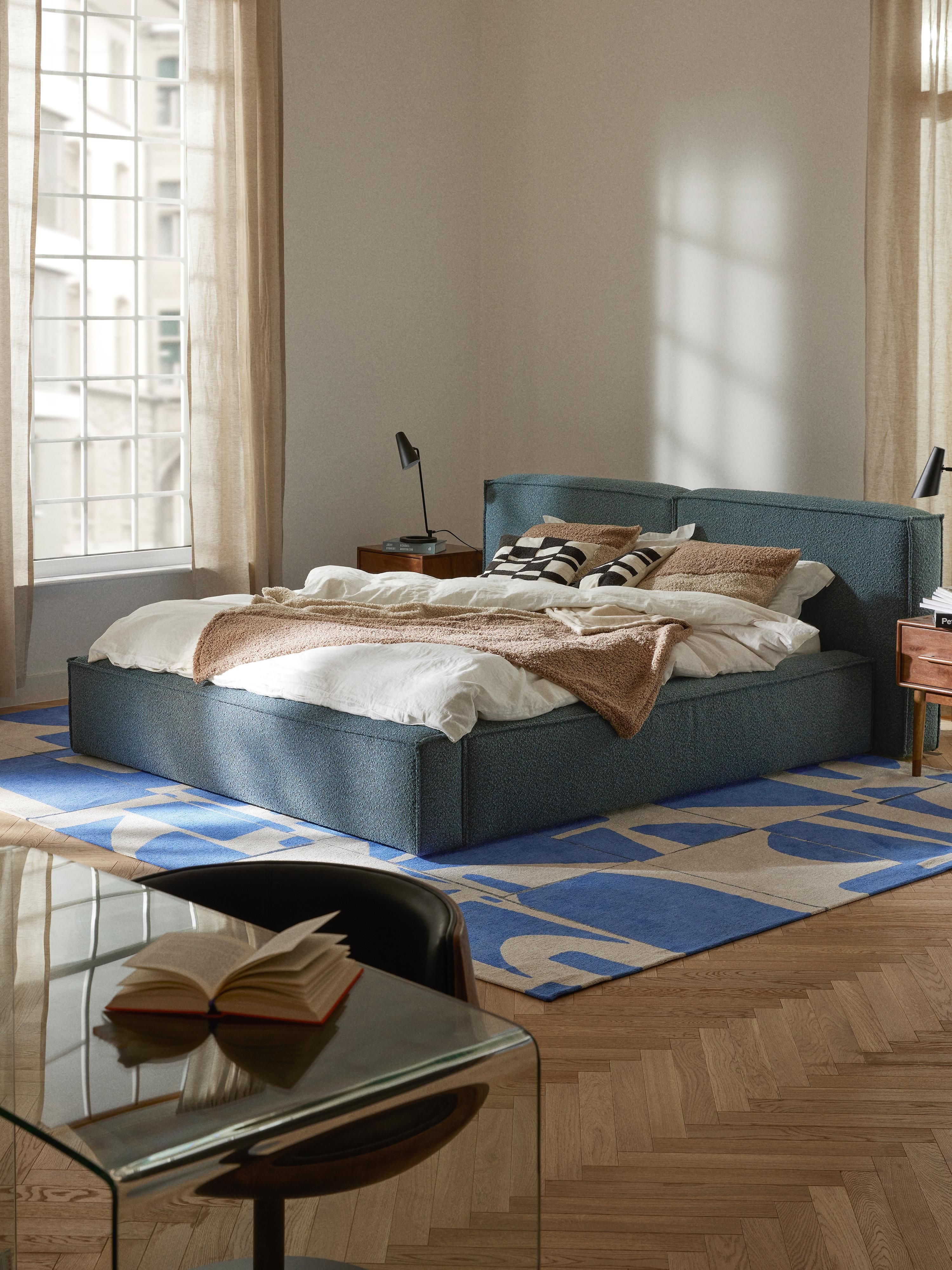 Lennon Upholstered Bouclé Bed with Storage Space