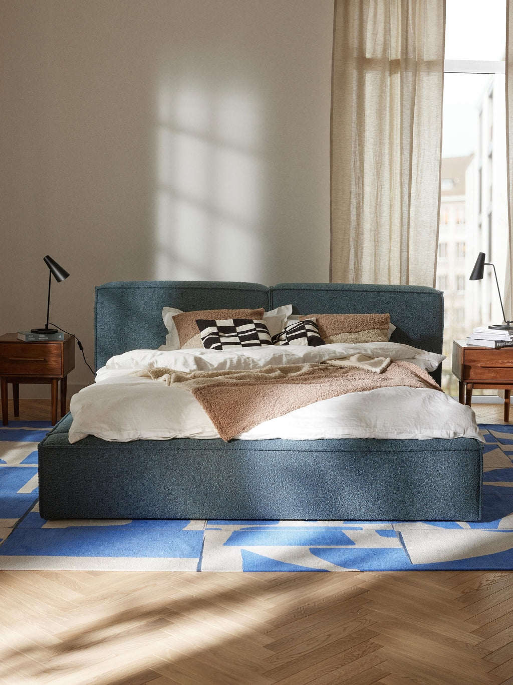 Lennon Upholstered Bouclé Bed with Storage Space