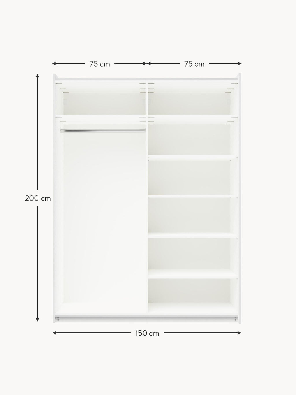 Leon Modular Sliding Door Wardrobe, 150 cm Wide, in various sizes