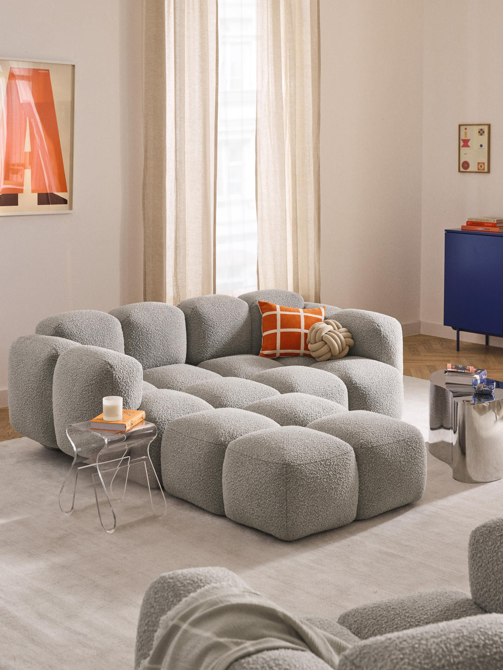 Tayla Bouclé Modular Sofa (2-seater) with Ottoman (left/right)