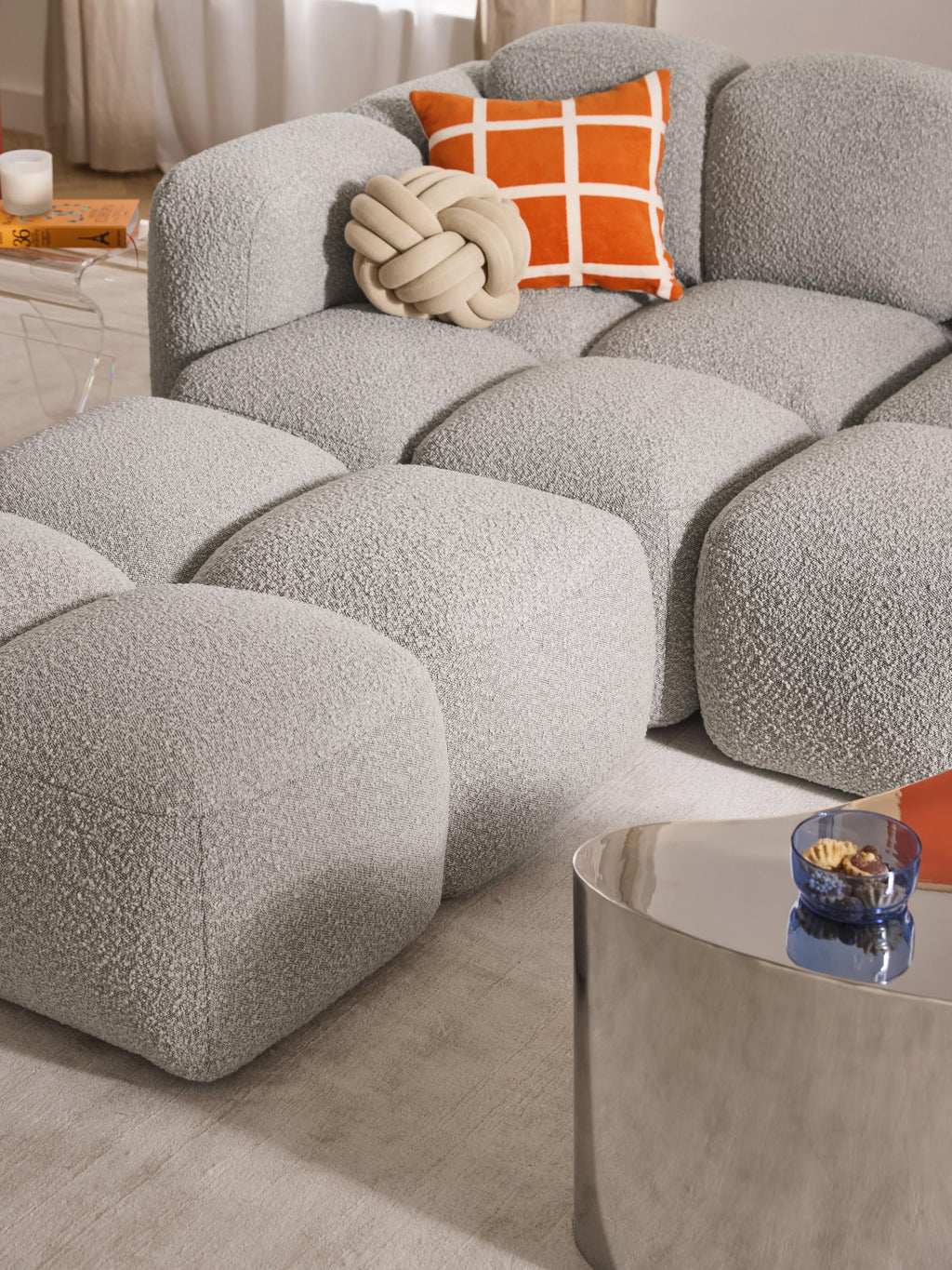 Tayla Bouclé Modular Sofa (2-seater) with Ottoman (left/right)