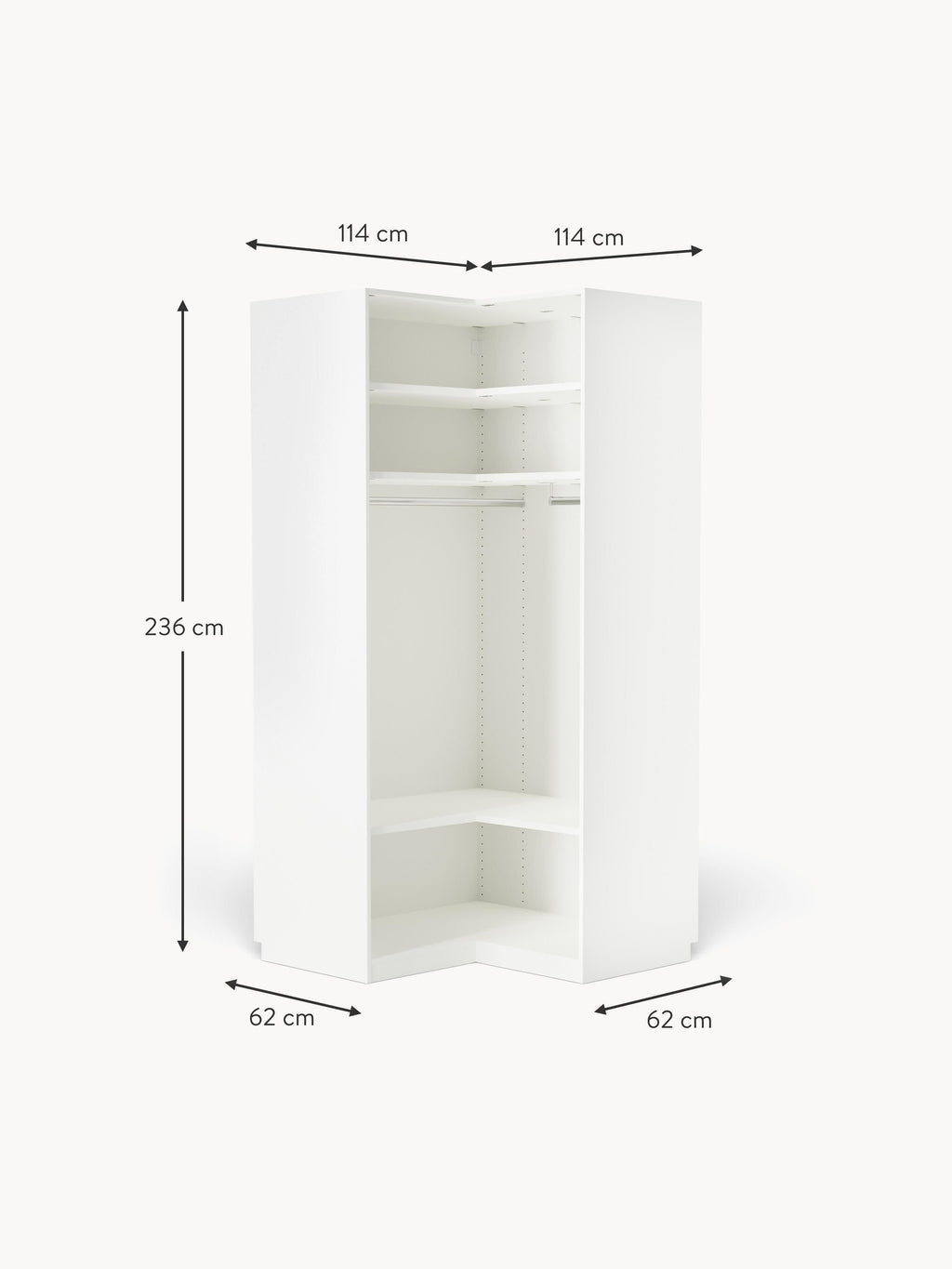 Simone Modular Corner Wardrobe, 115 cm Wide