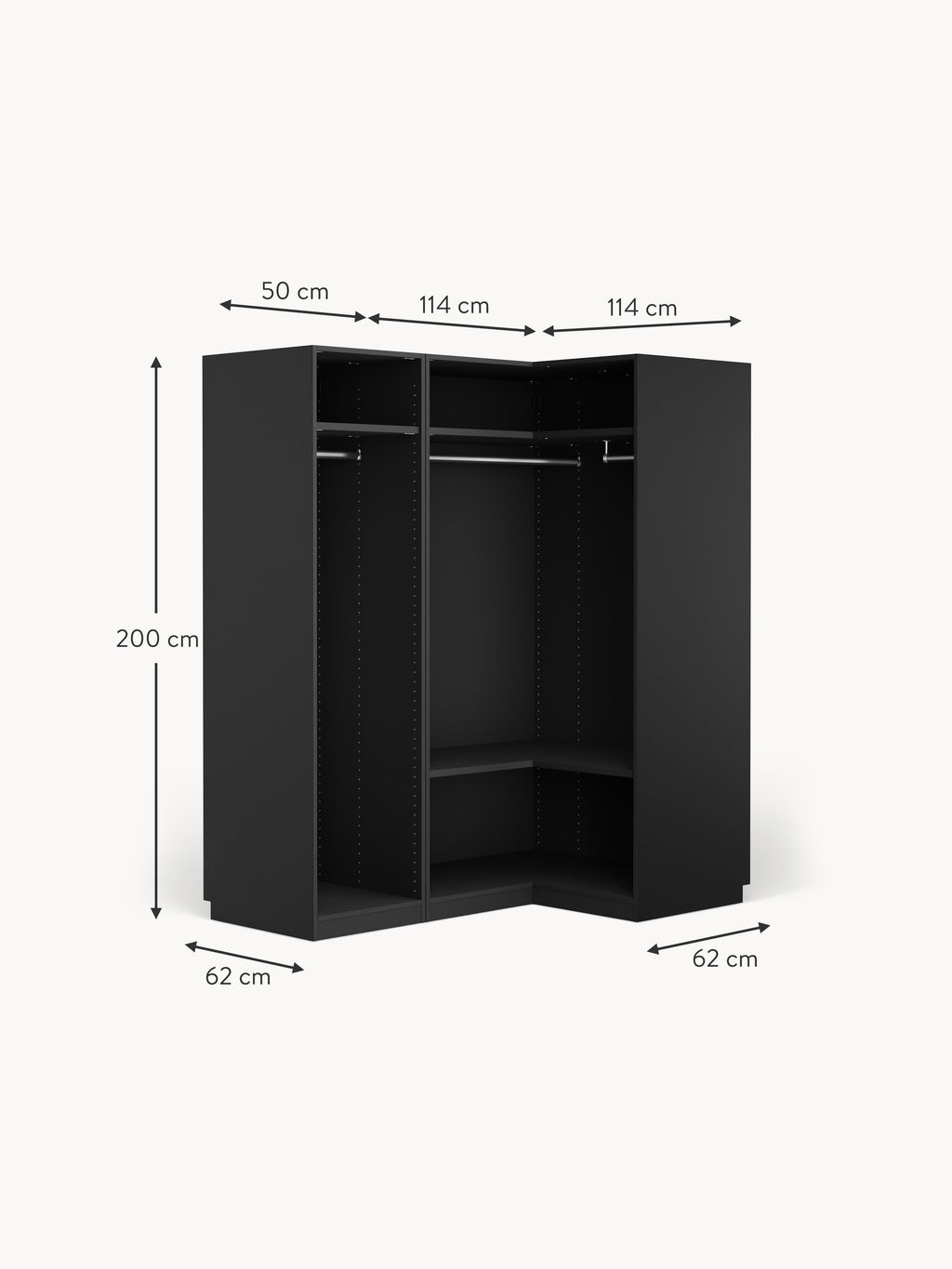 Leon Modular Corner Wardrobe, 165 cm Wide, in various sizes