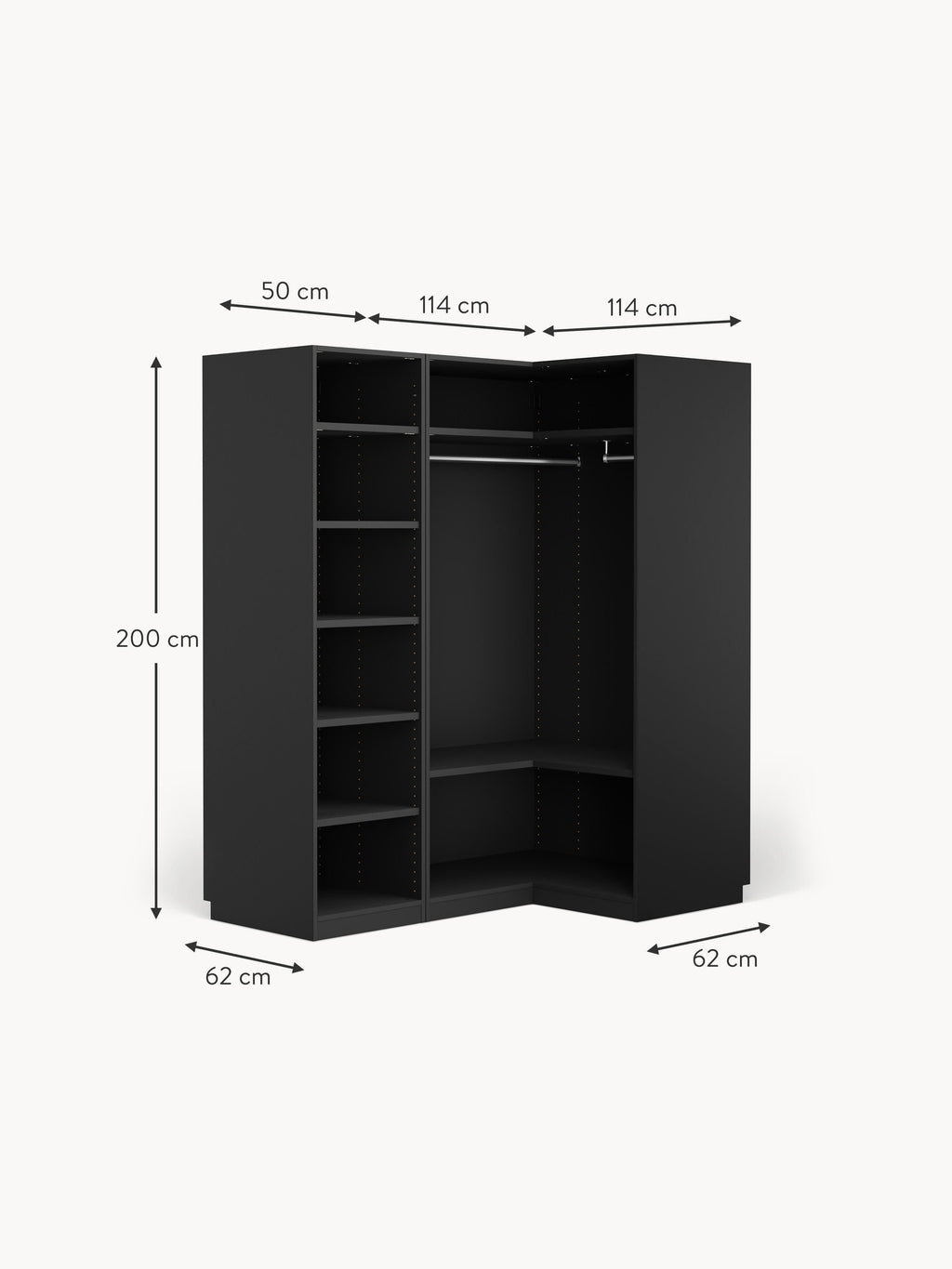Leon Modular Corner Wardrobe, 165 cm Wide, in various sizes