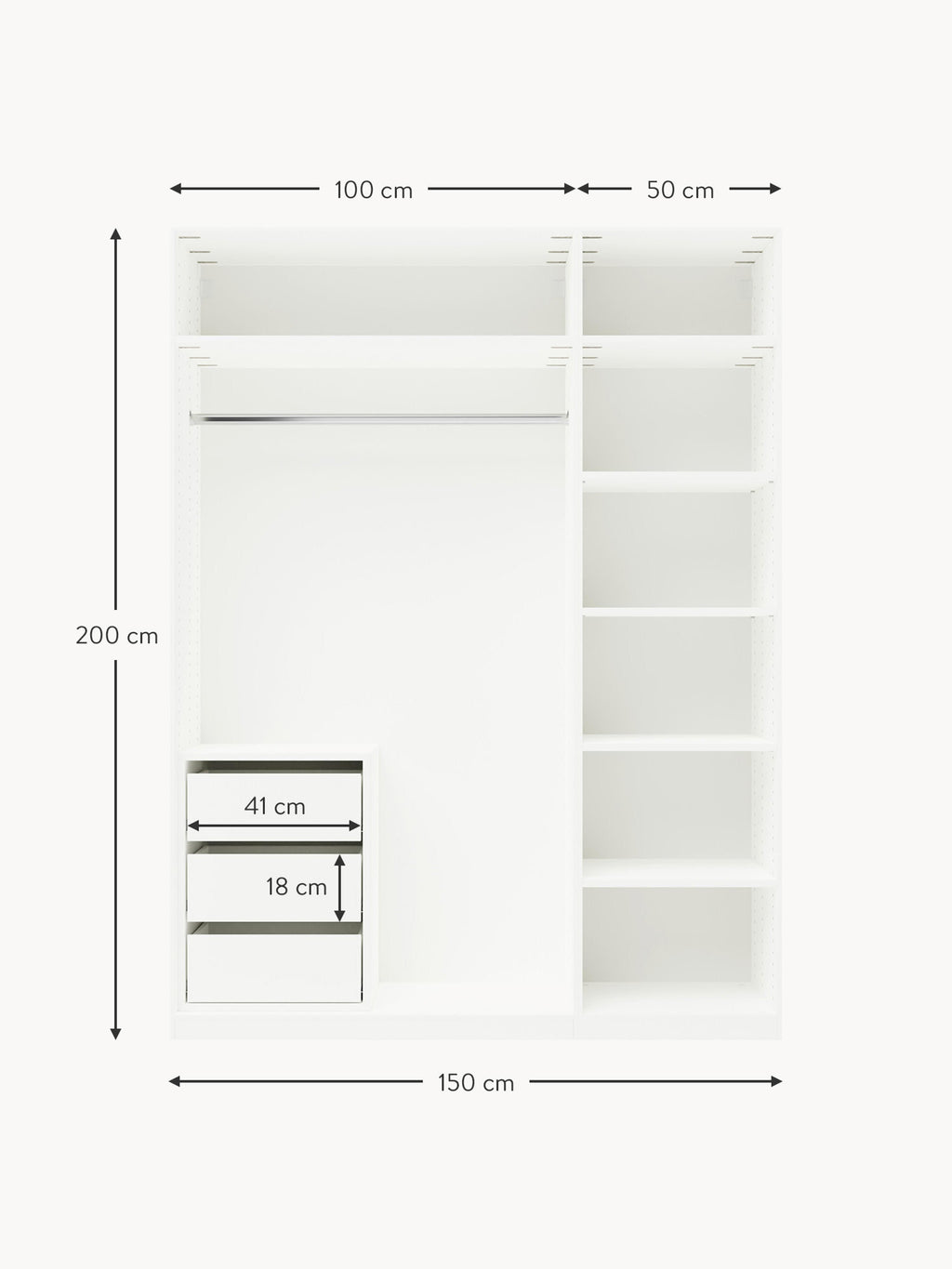 Charlotte Modular Hinged Door Wardrobe, 150 cm Wide, in various sizes