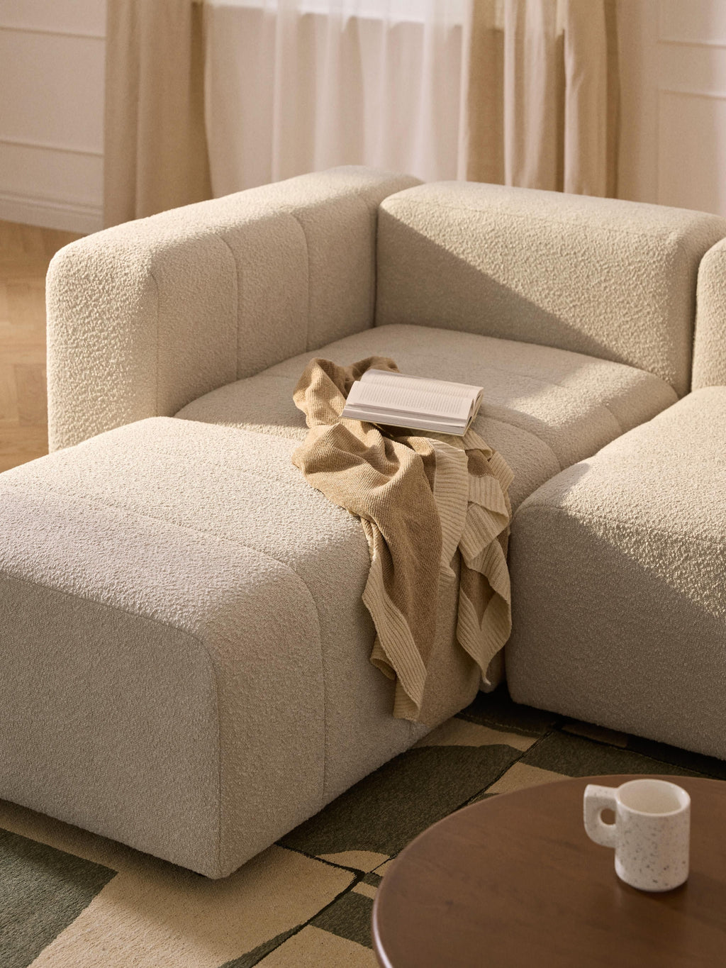 Lena Bouclé Modular Sofa (4-seater) with Ottoman (left/right)