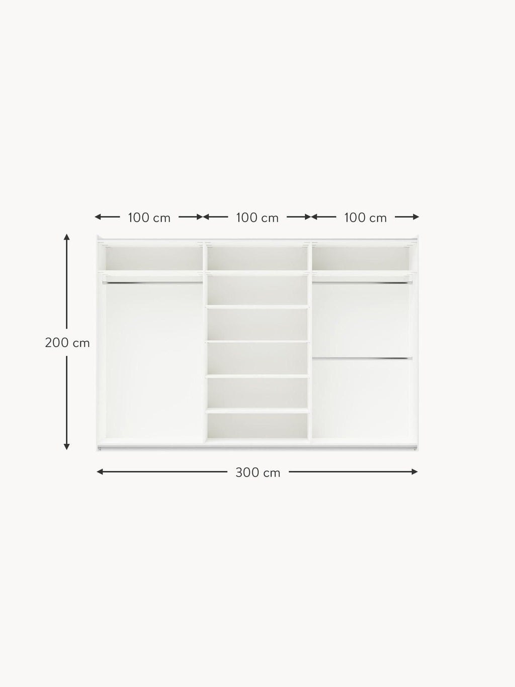 Leon Modular Sliding Door Wardrobe, 300 cm Wide, in various sizes
