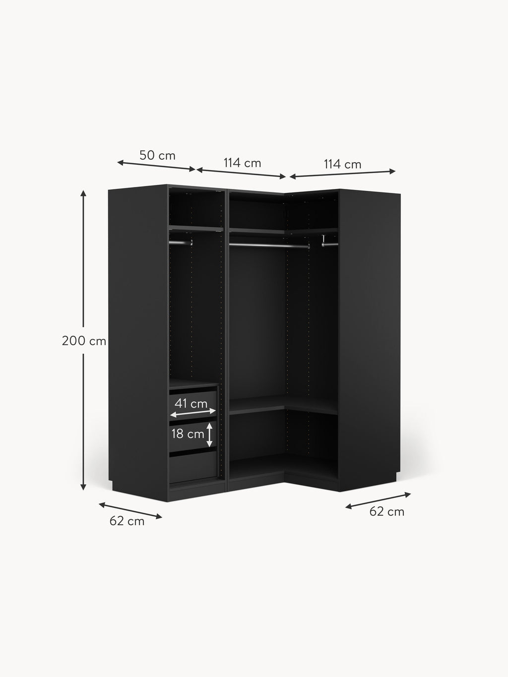 Simone Modular Corner Wardrobe, 165 cm Wide, in various sizes