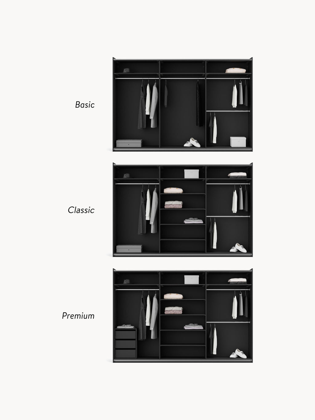 Simone Modular Sliding Door Wardrobe, 300 cm Wide, in various sizes