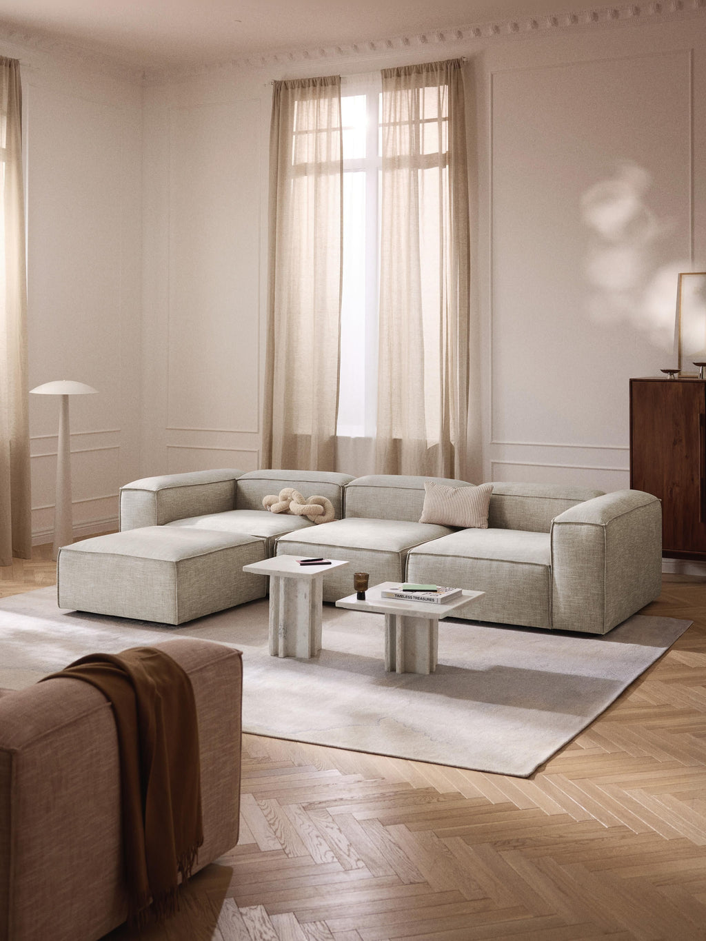 Lennon Linen Blend Modular Sofa (4-seater) with ottoman (left/right)