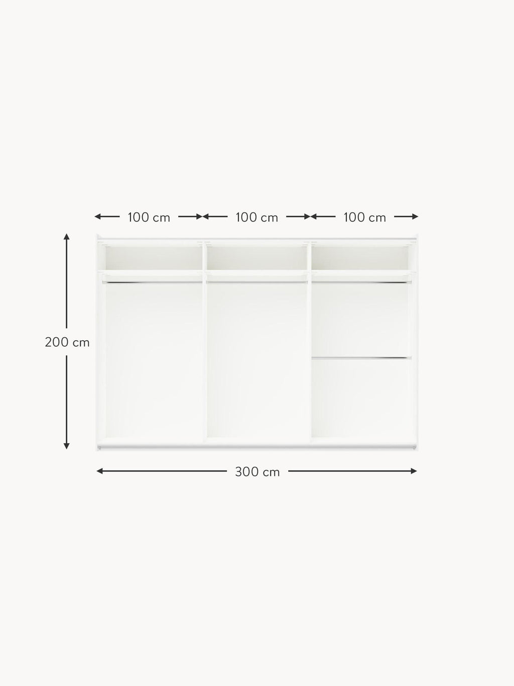 Simone Modular Sliding Door Wardrobe, 300 cm Wide, in various sizes