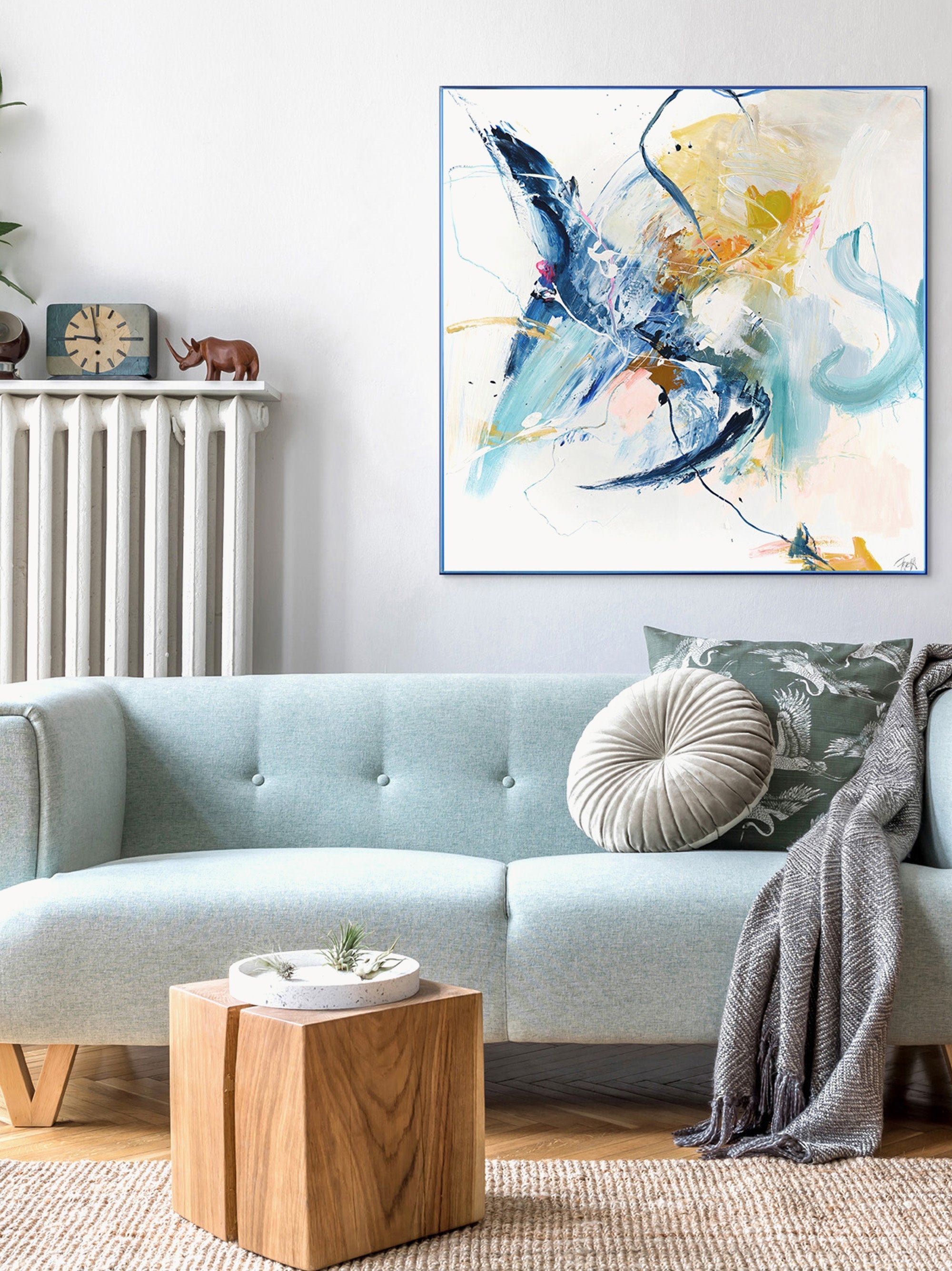 Blue Hand-Embellished Canvas Print Confidential