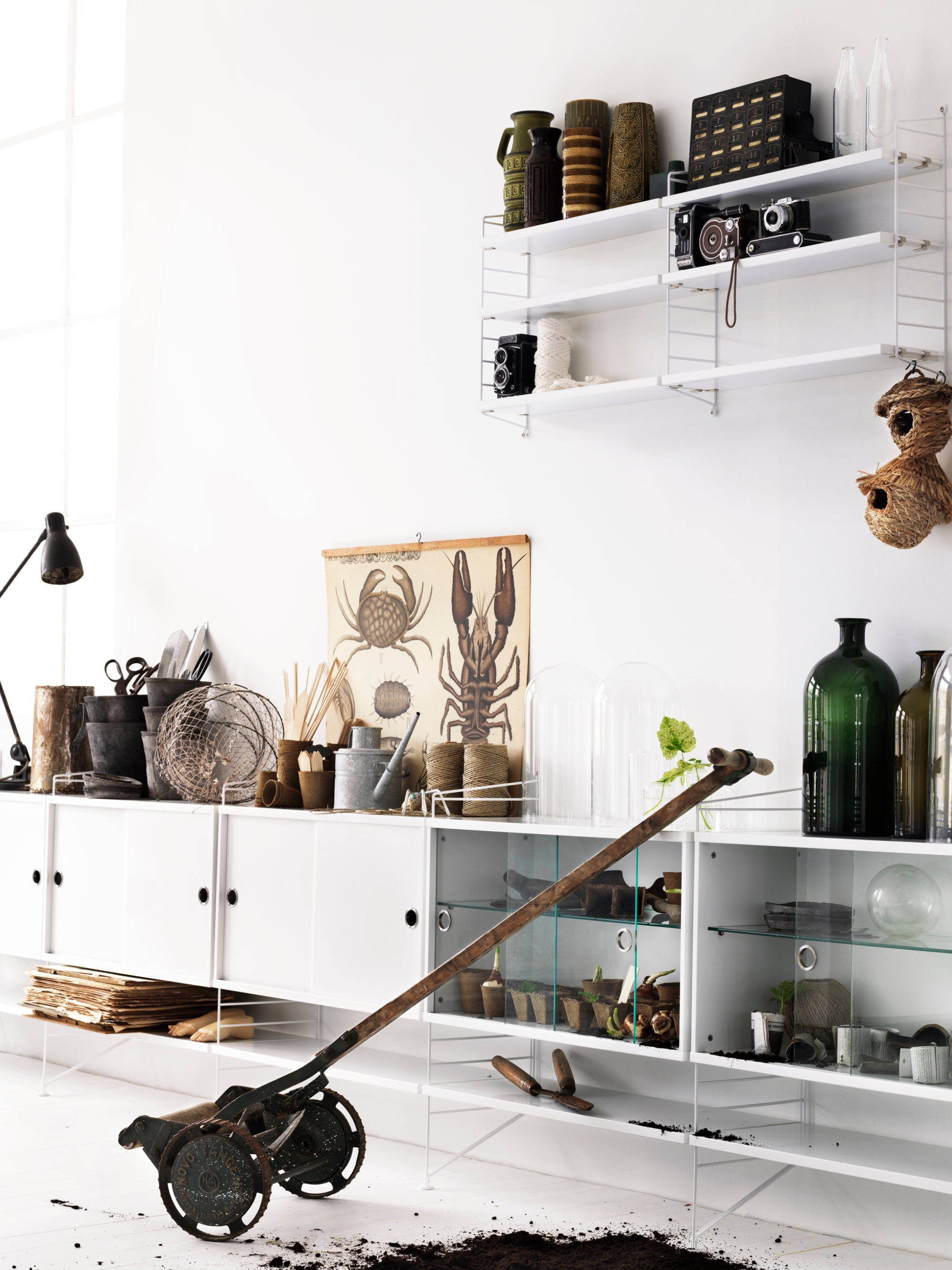Display Cabinet String System with Sliding Glass Doors, W 78 x D 30 cm