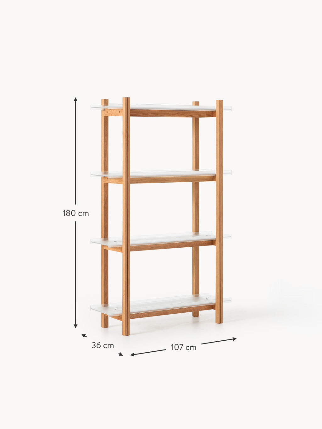 Alex Large Oak Shelving Unit with Glass Shelves